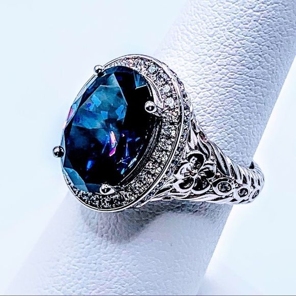 BNIB! BERRICLE STERLING SILVER OVAL SIMULATED SAPPHIRE RHODIUM PLTD RING- SIZE 6 - Picture 7 of 15